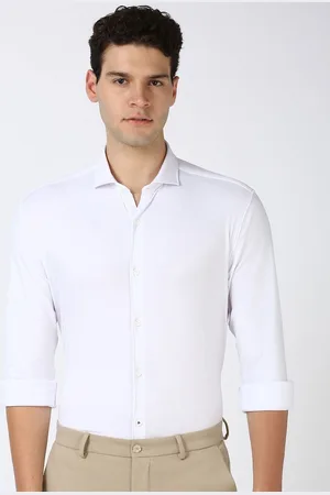 Peter England Men Super Spread Collar Solid Cotton Slim Fit Formal Shirt