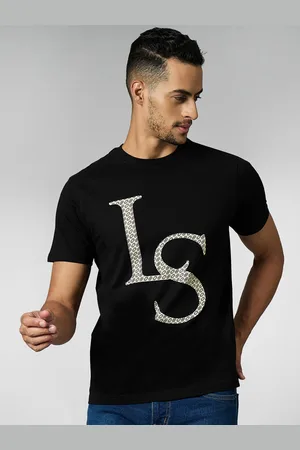 LOUIS STITCH Men Super Combed Cotton Black Regular Fit Round Neck T-Shirt
