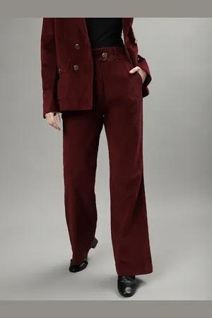 ICONIC Women Textured Mid-Rise Pure Cotton Bootcut Trousers