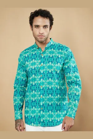 Kalini Men Premium Band Collar Dyed Cotton Casual Shirt