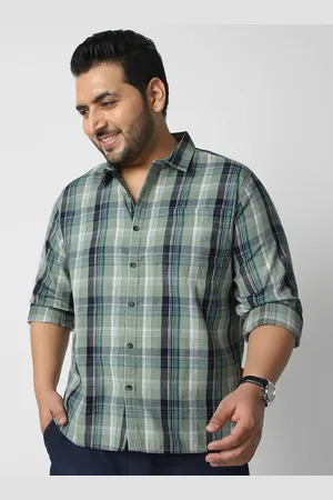 URBANO Men Plus Size Spread Collar Checked Cotton Casual Shirt