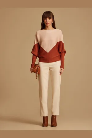 Kazo Women Brown & Peach-Coloured Colourblocked Pullover