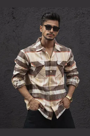 Powerlook Men Spread Collar Tartan Checked Cotton Relaxed Fit Casual Shirt