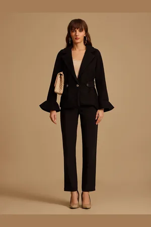 Kazo Women Black Tailored Jacket With Peplum Sleeves