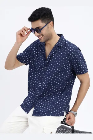 SHOWOFF Men Premium Cuban Collar Micro Ditsy Printed Cotton Relaxed Fit Casual Shirt