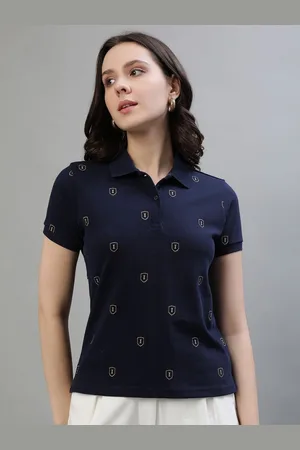 ICONIC Women Conversational Printed Polo Collar Cotton T-shirt