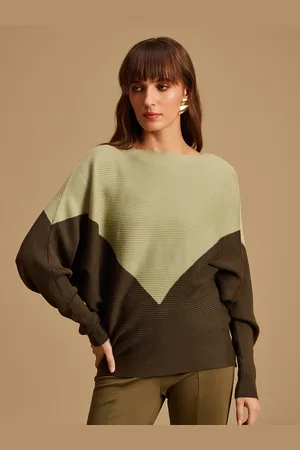 Kazo Women Green Colourblocked Pullover