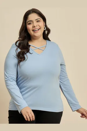 CURVY STREET Women Solid V-Neck Cotton Plus Size T-shirt