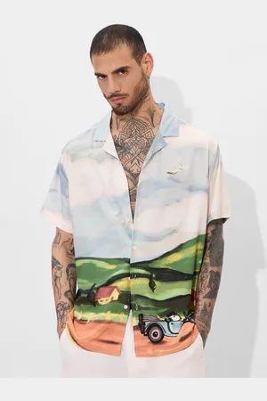 The Souled Store Men Cuban Collar Graphic Printed Casual Shirt