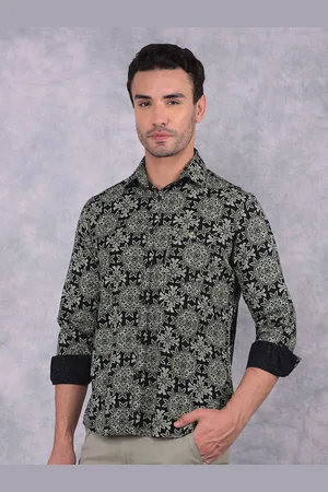 Crimsoune Club Men Smart Slim Fit Spread Collar Floral Printed Cotton Casual Shirt