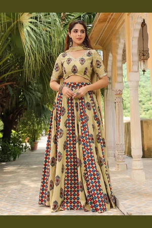 Janasya Printed Sequinned Pure Cotton Ready to Wear Lehenga & Blouse With Dupatta
