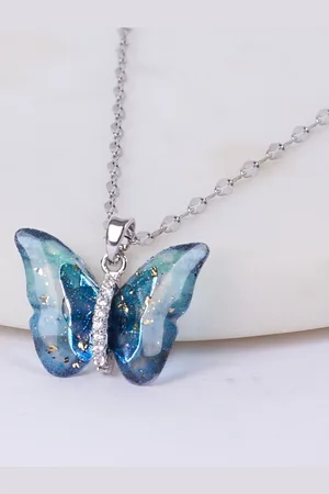 Salty Vibrant Blue Winged Butterfly Beauty Pendant Necklace for Women
