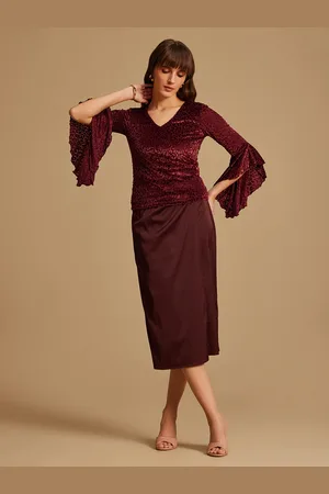 Kazo Maroon Self Design Velvet Top