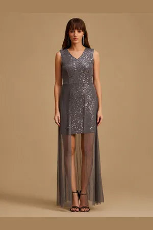 Kazo Women Grey Embellished Maxi Maxi Dress