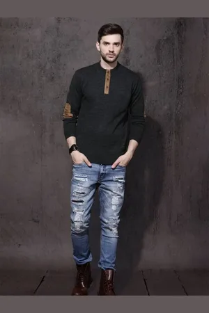 Roadster The Lifestyle Co. Henley Neck Long Sleeves Acrylic Pullover Sweater
