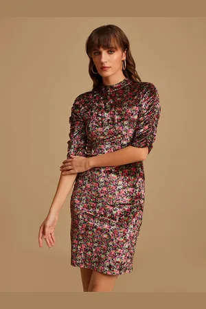 Kazo Purple Floral Velvet Sheath Dress