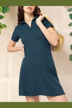 DressBerry Cozy Couture Rib Knit Polo A-Line Mini Dress