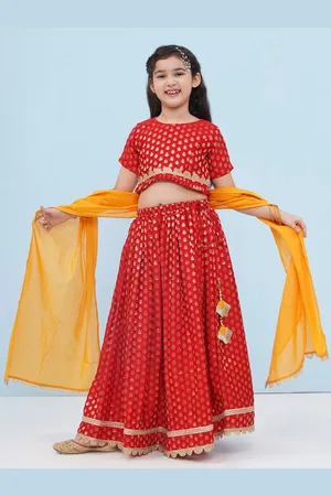 AJ DEZINES Girls Woven Design Foil Print Ready to Wear Lehenga & Blouse With Dupatta
