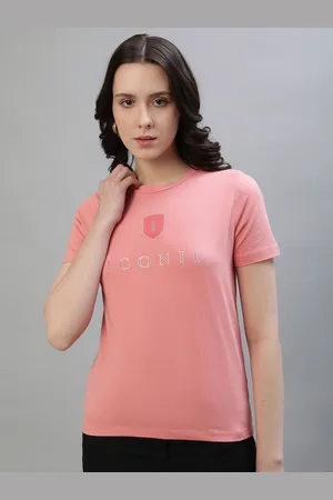 ICONIC Women Typography Printed Round Neck Cotton Slim Fit T-shirt