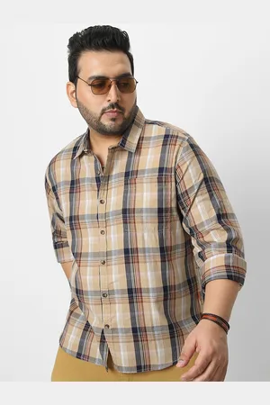 URBANO Men Plus Size Spread Collar Checked Cotton Casual Shirt