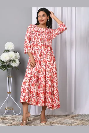IQRAAR Women Floral Printed Round Neck Fit & Flare Maxi Dress