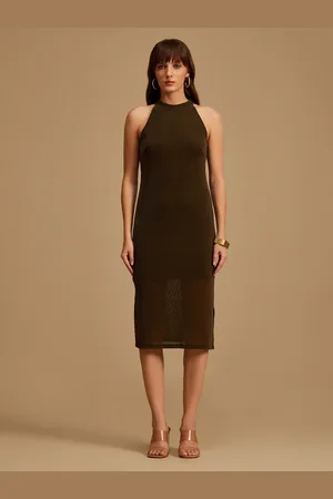 Kazo Women Olive Green Halter Neck Sheath Dress