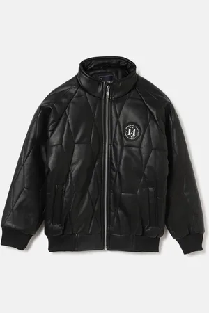 Blue Giraffe Boys Mock Collar Solid Casual Quilted Jacket