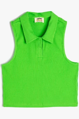 Koton Girls Solid Polo Collar Cotton T-shirt