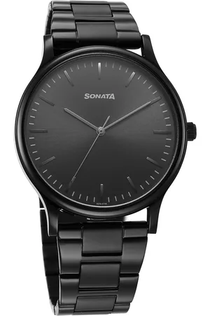 Sonata Men Brass Dial & Bracelet Style Straps Analogue Watch 77105NM07W