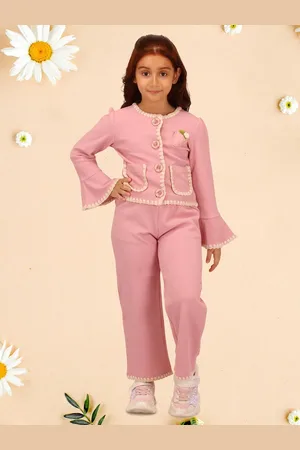 CUTECUMBER Girls Self Design Round Neck Long Sleeves Top With Trouser