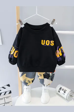 Googo Gaaga Boys Typography Printed Round Neck Pure Cotton Sweatshirt with Joggers