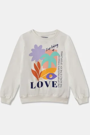 R&B Girls Graphic Printed Round Neck Cotton Pullover Sweatshirt