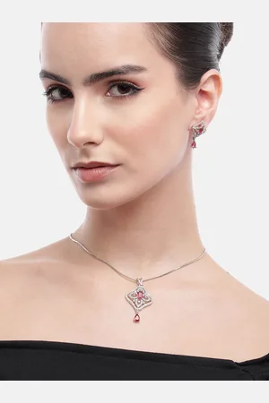 Anouk AD Stud Silver Tone Charming Chain Pendent Premium Neckalce Set
