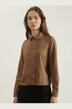 ICONIC Women Club Collar Solid Cotton Casual Shirt