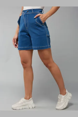 DOLCE CRUDO Women Relaxed-Fit Mid-Rise Clean-Look Stretchable Denim Bermuda Shorts