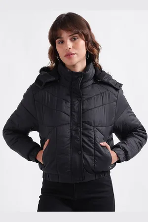 Elle Women Hooded Solid Nylon Casual Padded Jacket
