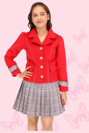 CUTECUMBER Girls Red & Grey Coat with Skirt
