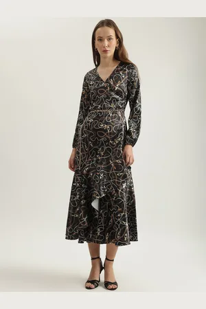 ICONIC Women Printed V-Neck Full Sleeves Wrap Dress