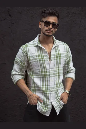 Powerlook Men Spread Collar Tartan Checked Cotton Casual Shirt