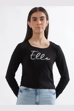 Elle Women Solid Round Neck Cotton Top