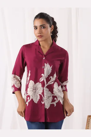 JISORA Women Floral Printed Shirt Collar Pure Silk Top