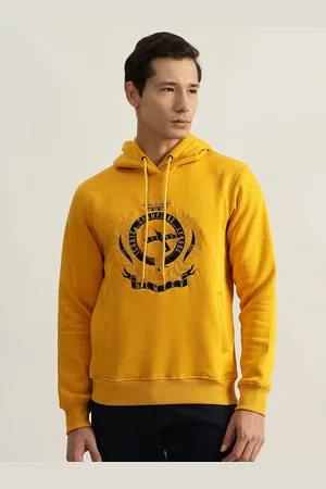 ICONIC Men Embroidered Pure Cotton Hooded Sweatshirt