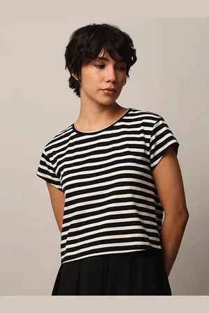 ONLY Women Striped Round Neck Pure Cotton T-shirt