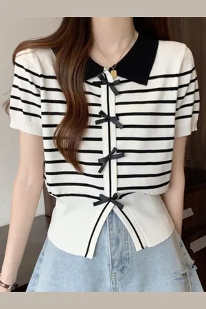 Stylecast Women Horizontal Striped Shirt Collar Top