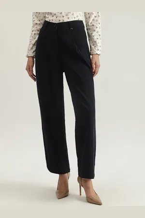 ICONIC Women Solid Loose Fit High-Rise Pleated Trousers