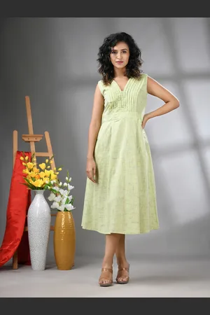 Charukriti Women Abstract Printed Cotton Fit & Flared Ethnic Dress