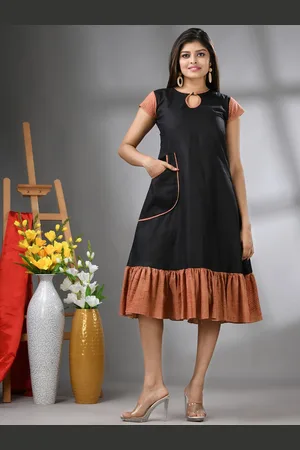 Charukriti Cotton Ruffle A-line Midi Ethnic Dress