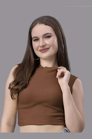 Friskers Women High Neck Cotton Crop Top