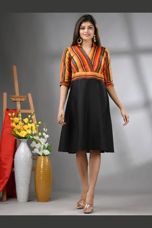 Charukriti Women Striped Fit & Flare Midi Ethnic Dresses
