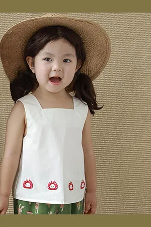 LULU & SKY Girls Square Neck Embroidered Pure Cotton Top